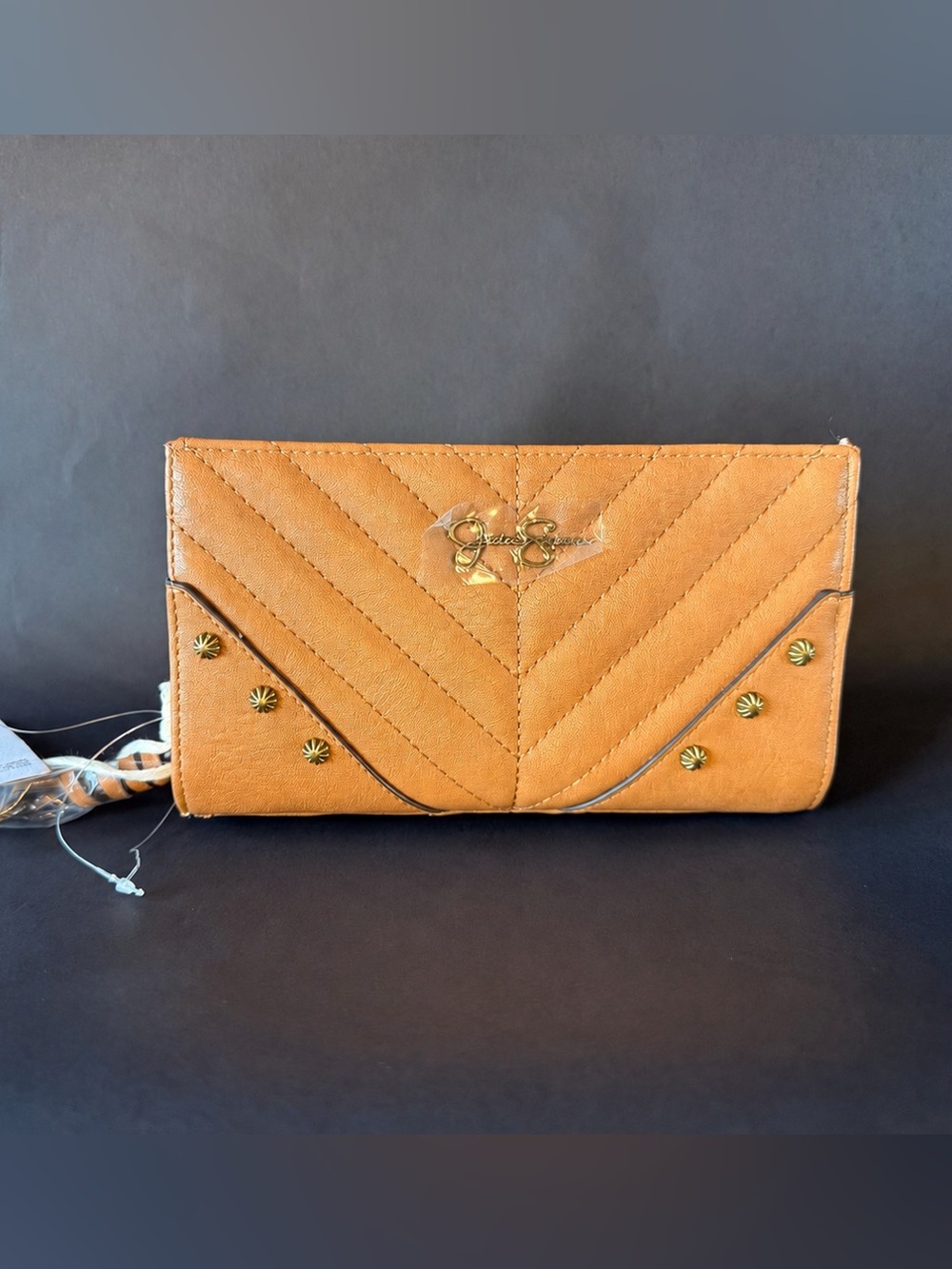 Jessica Simpson Tan Quilted Envelope Wallet with Gold Studs